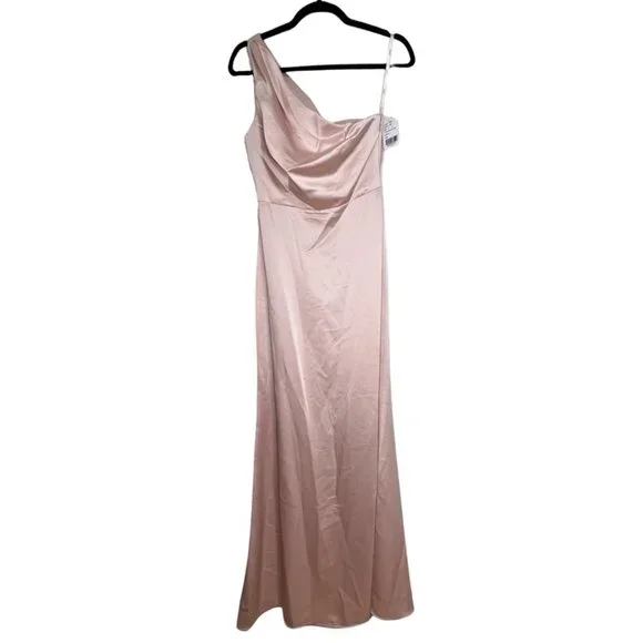 NWT LOVELY Shirred One-Shoulder Satin Trumpet Dress - Picture 3 of 7